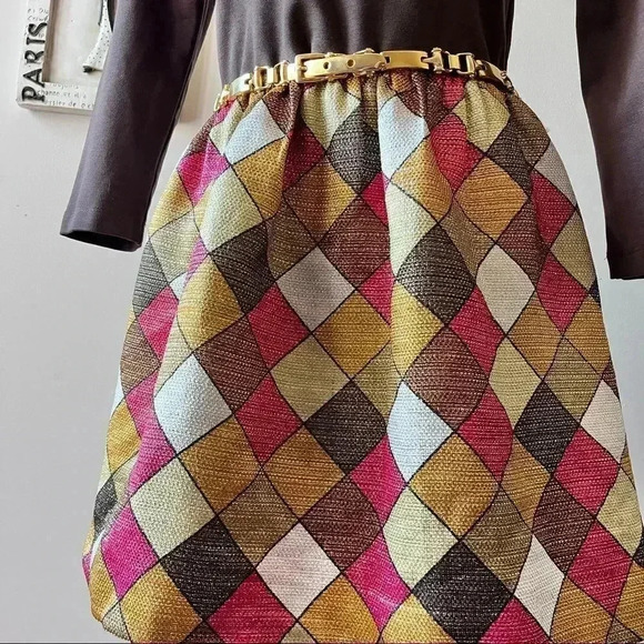 NWT Y2K Alice + Olivia Chocolate Brown Checkered Turtleneck Mini Dress M - Picture 6 of 13